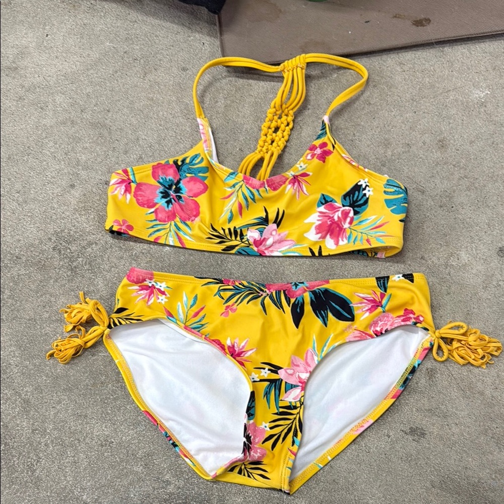 Amazon Yellow and Pink Tropical Bikini Swim Set